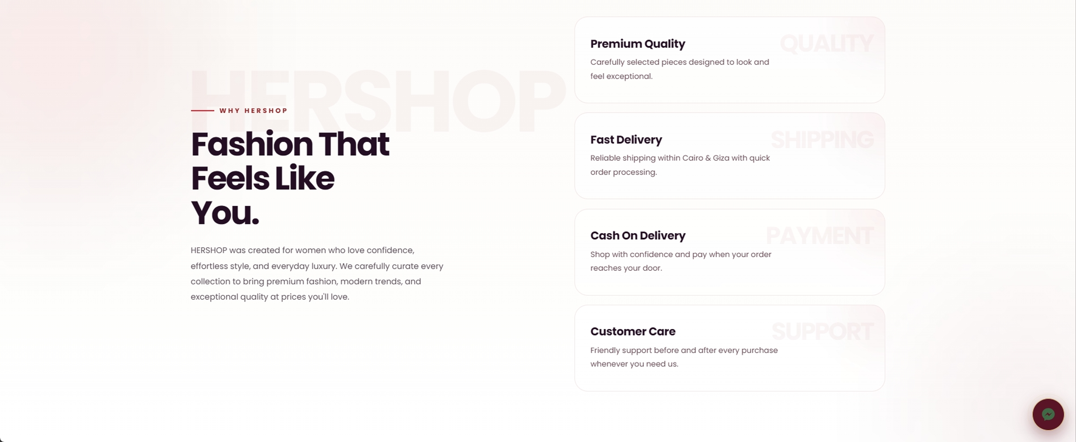 HERSHOP brand values section